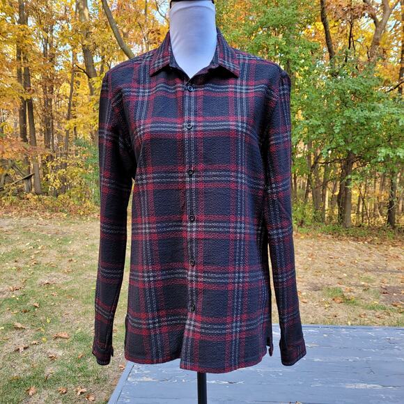 The Kooples Classic Red Plaid Long Sleeve Wool Blend Button Shacket size Small - Picture 2 of 15